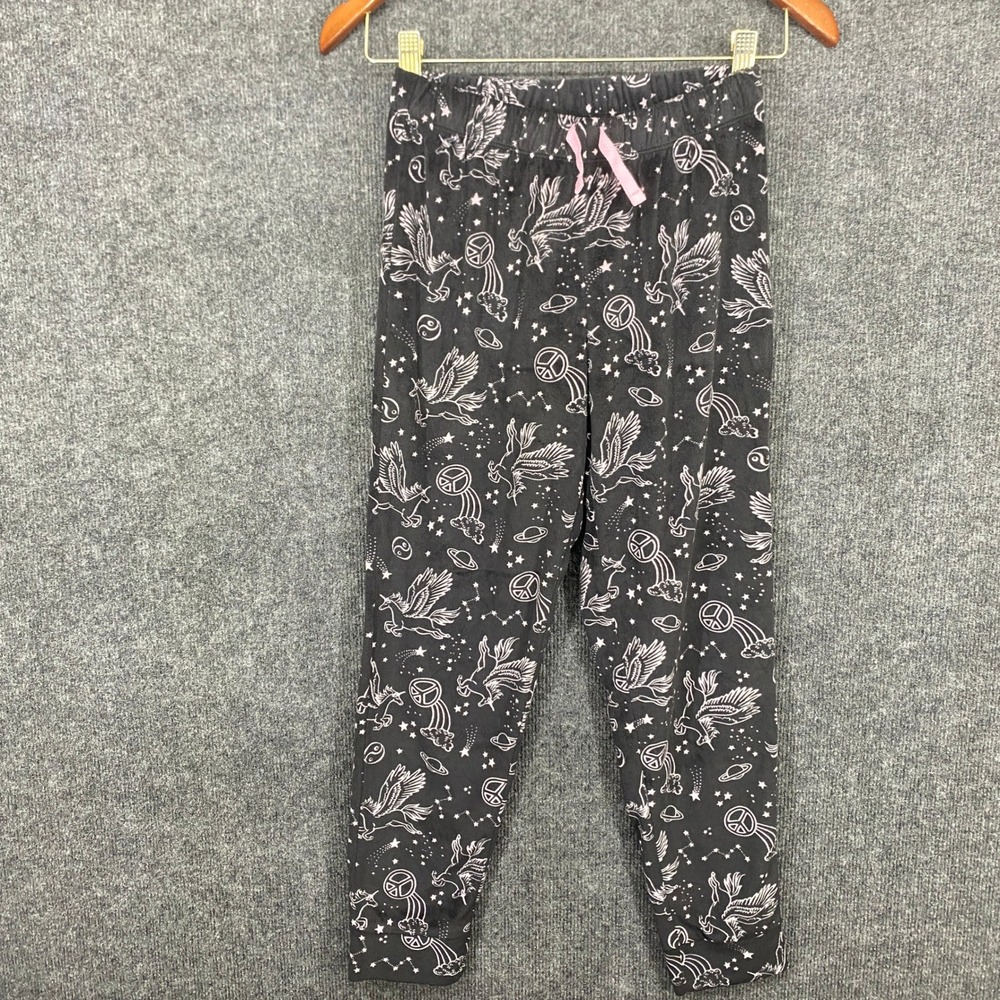 Wonder Nation Girls L 10-12 Fleece Pajama Pants Black Unicorn Celestial Joggers